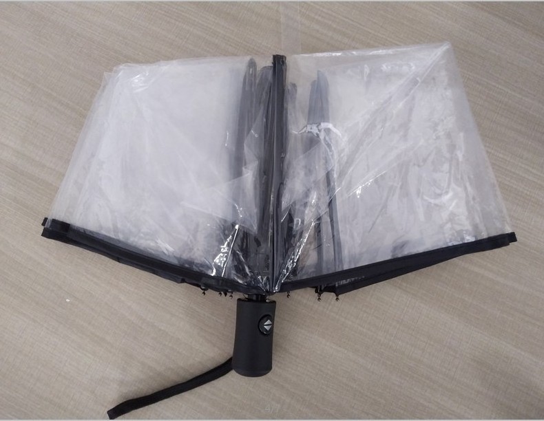 High Quality Custom Printing Pantone Color Logo Auto Open Close POE Transparent Clear Folding Umbrella