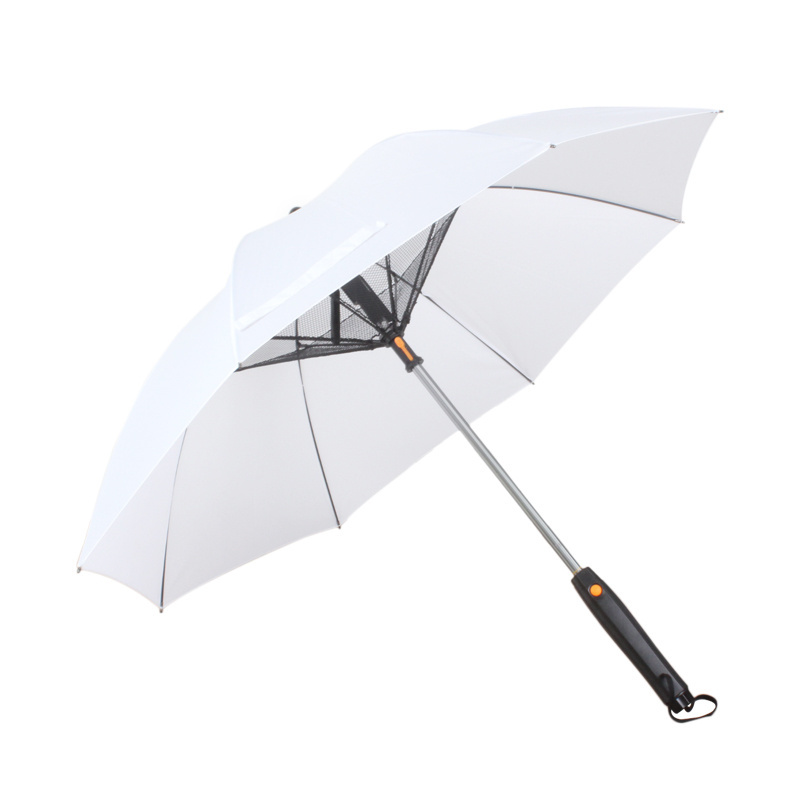 Outdoor Long Straight Handle Fan Umbrella With Fan And Magic Bottle Water Spray