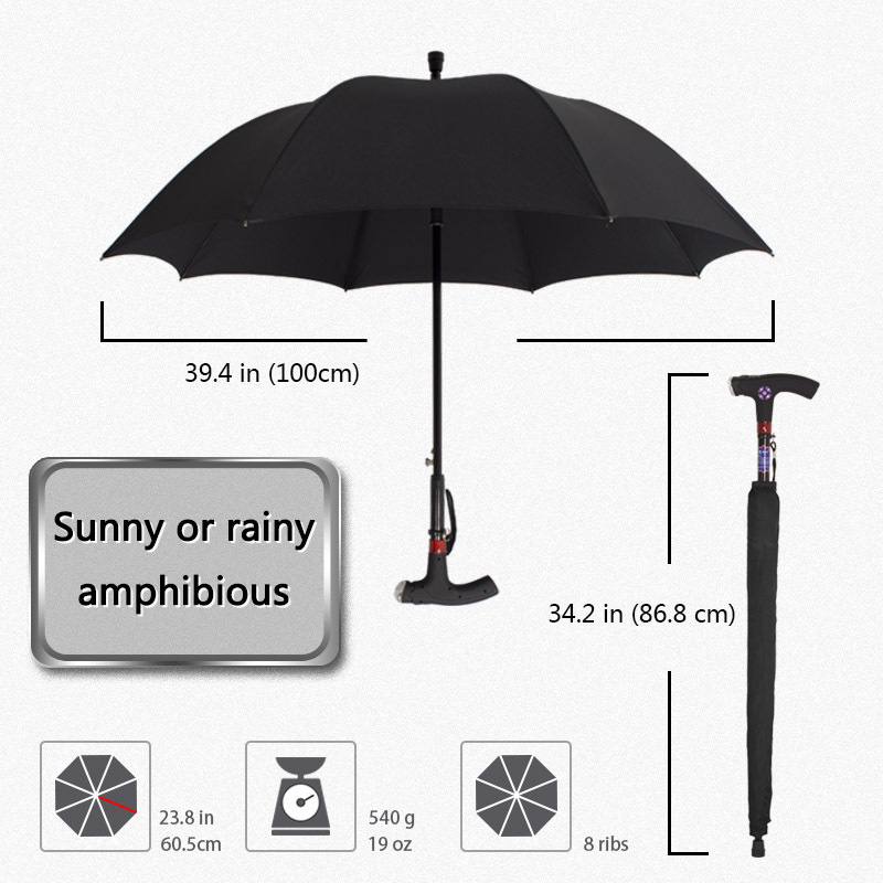 Hot Sale Safe Style Walking Stick Straight Umbrella With Handle LED Light For Old People