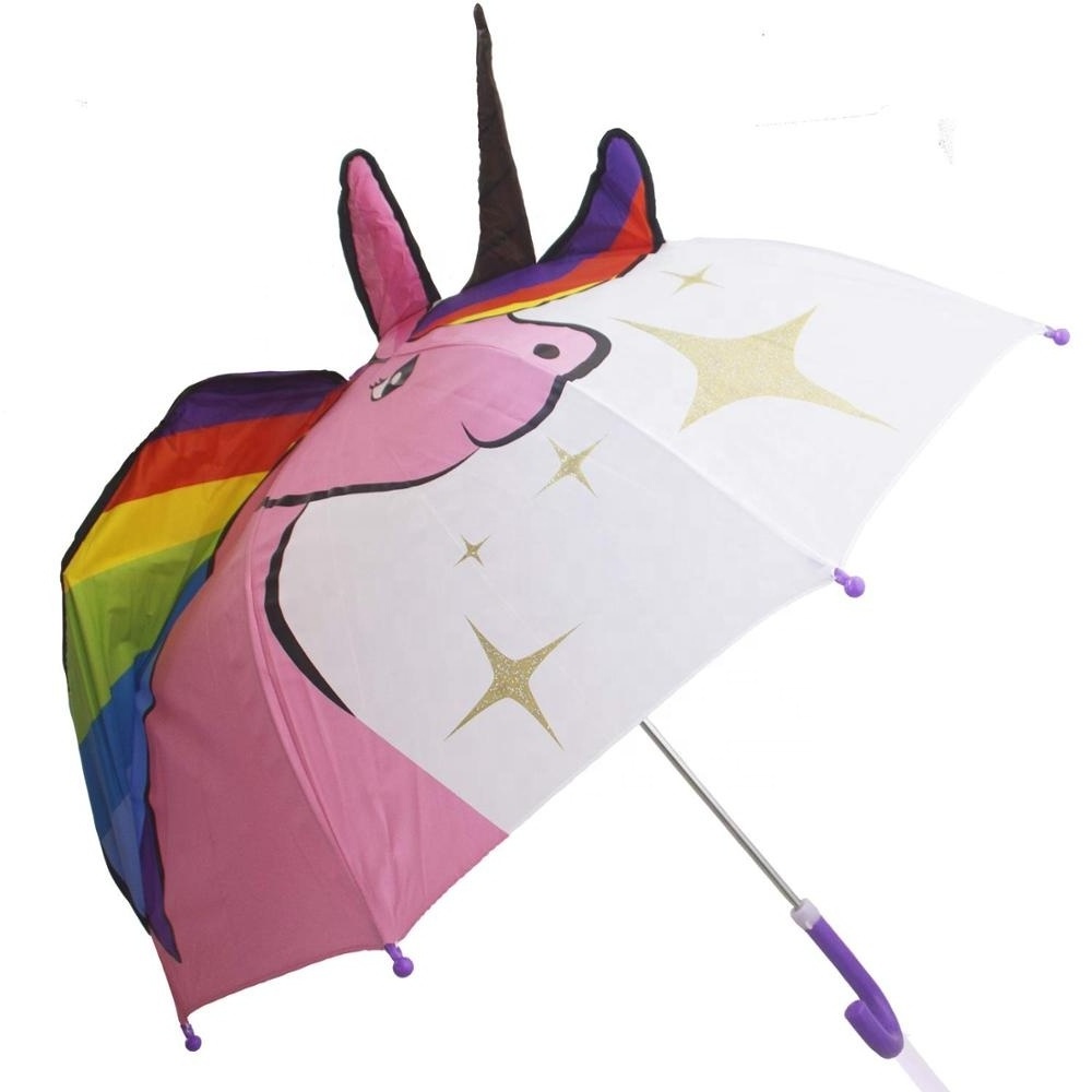 Children Favorite Cute Unicorn 3D Model Ear Kids Umbrella With Custom Printing