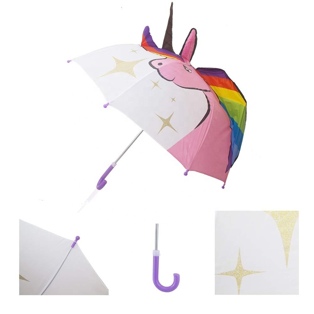 Children Favorite Cute Unicorn 3D Model Ear Kids Umbrella With Custom Printing