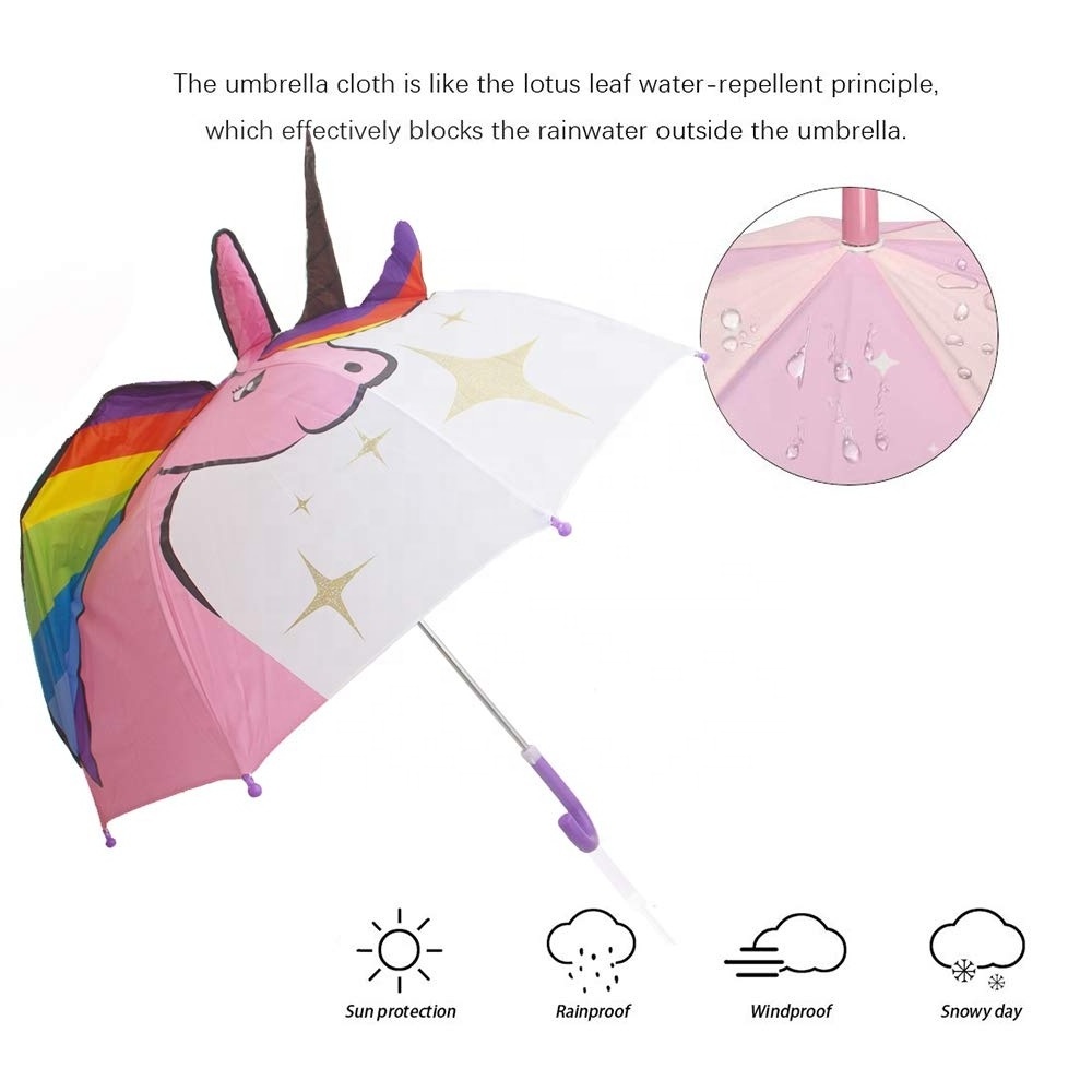 Children Favorite Cute Unicorn 3D Model Ear Kids Umbrella With Custom Printing