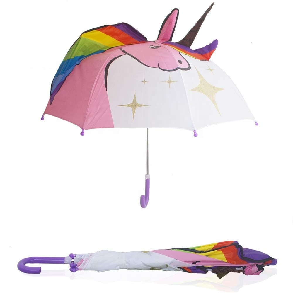 Children Favorite Cute Unicorn 3D Model Ear Kids Umbrella With Custom Printing