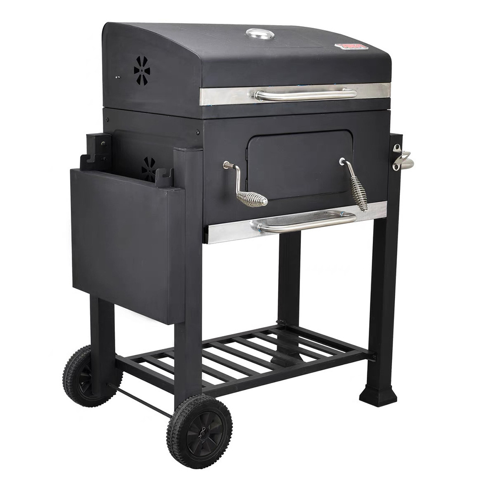 Heavy Duty Round BBQ Grill Charcoal Smoker Flambe Trolley,Vertihuman Hairlayer Steel Stainless Steel for Outdoor Grilling BLACK/