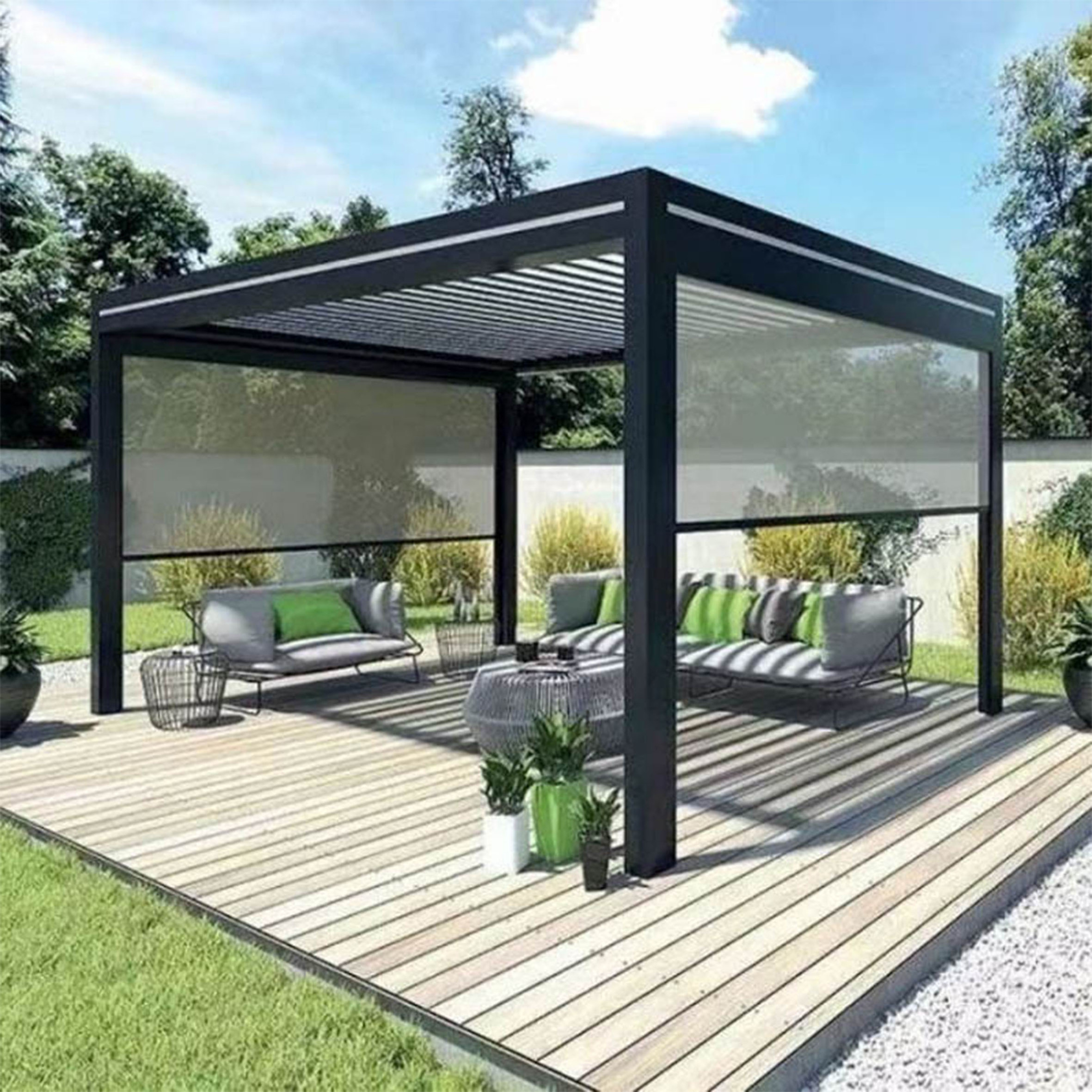 Aluminum Lourve Pergola Aluminium,Louvered Arches Arbours Pergolas With Side Sunshade Screen/