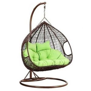 Luxurious Black Pe Rattan Weaving Steel,Power Coating Frame Waterproof Cushion Hanging Egg Chair With Stand/