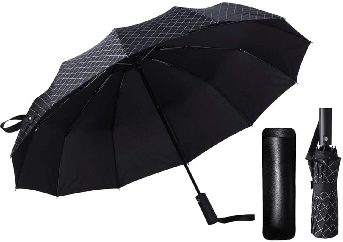 Manufactory Supply 23''12 Rids Lattice Pattern Mini Full Automatic Fold Umbrella 3 Collapsible Umbrella