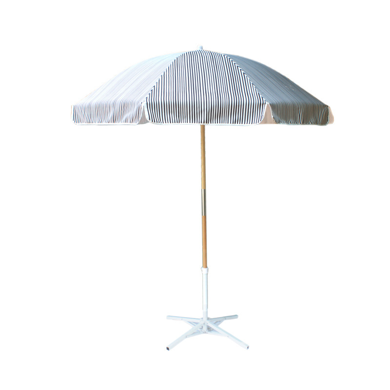 Commercial Grade Outdoor Advertising Custom Tassel Black And White Stripes Wooden Pole  Beach Umbrella