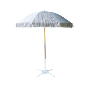 Commercial Grade Outdoor Advertising Custom Tassel Black And White Stripes Wooden Pole  Beach Umbrella