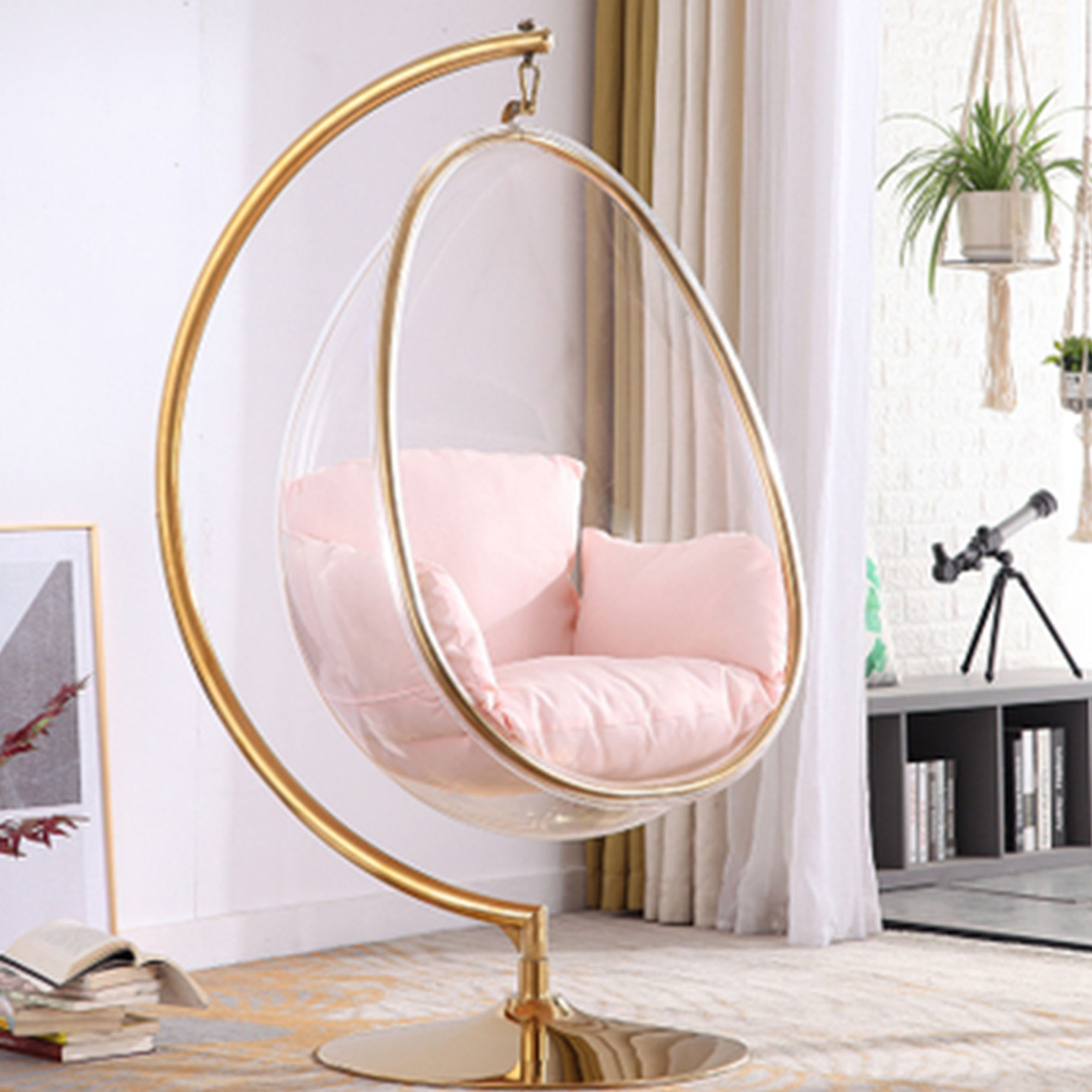 Garden Home Bedroom Acrylic Glass Standing Egg,Swing Ball Gold Bubble Chairs Hanging Chair With Hanging Chain/