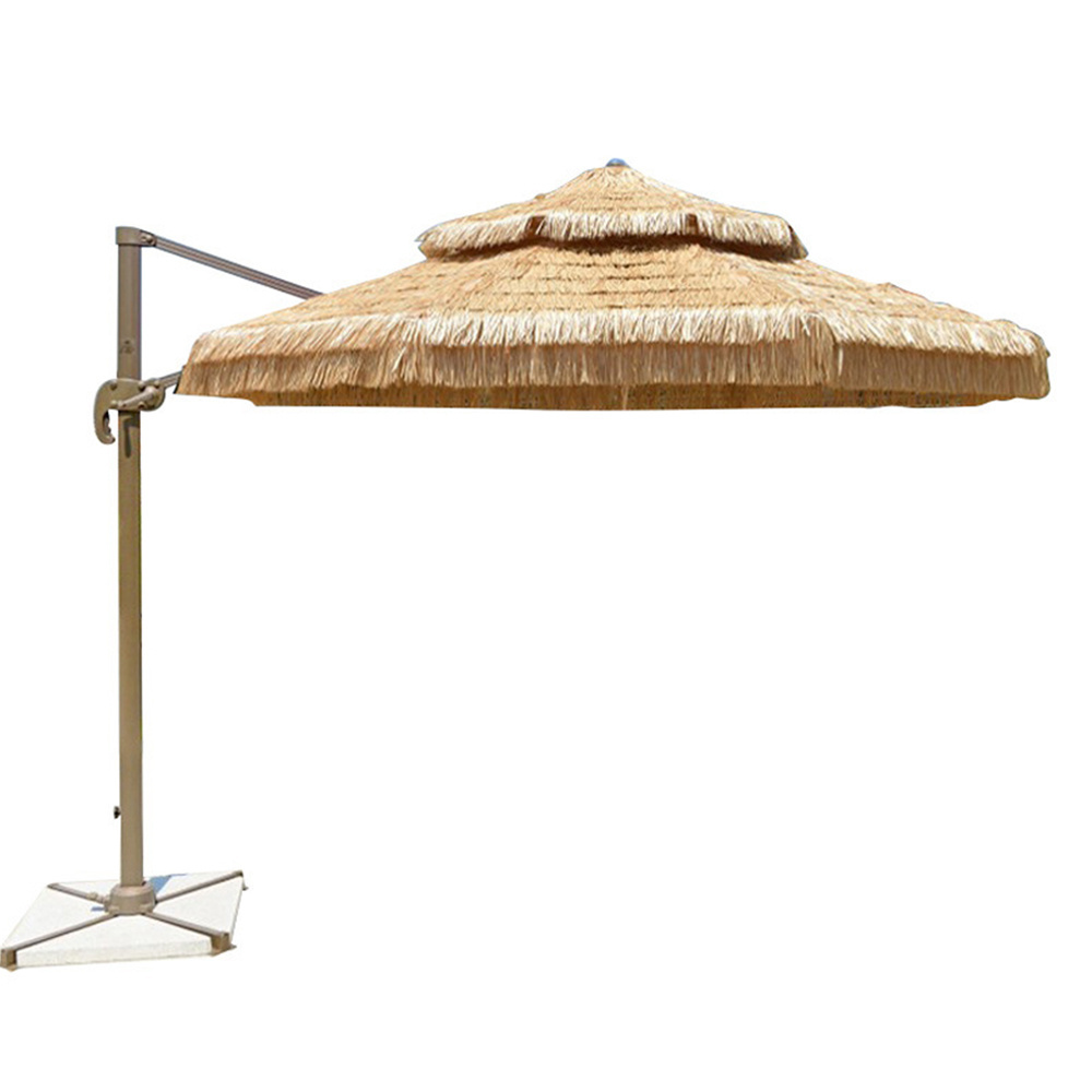 82 Feet Thatched Hula Beach Crank Open,System in Natural Retro Style straw beach Umbrellas/