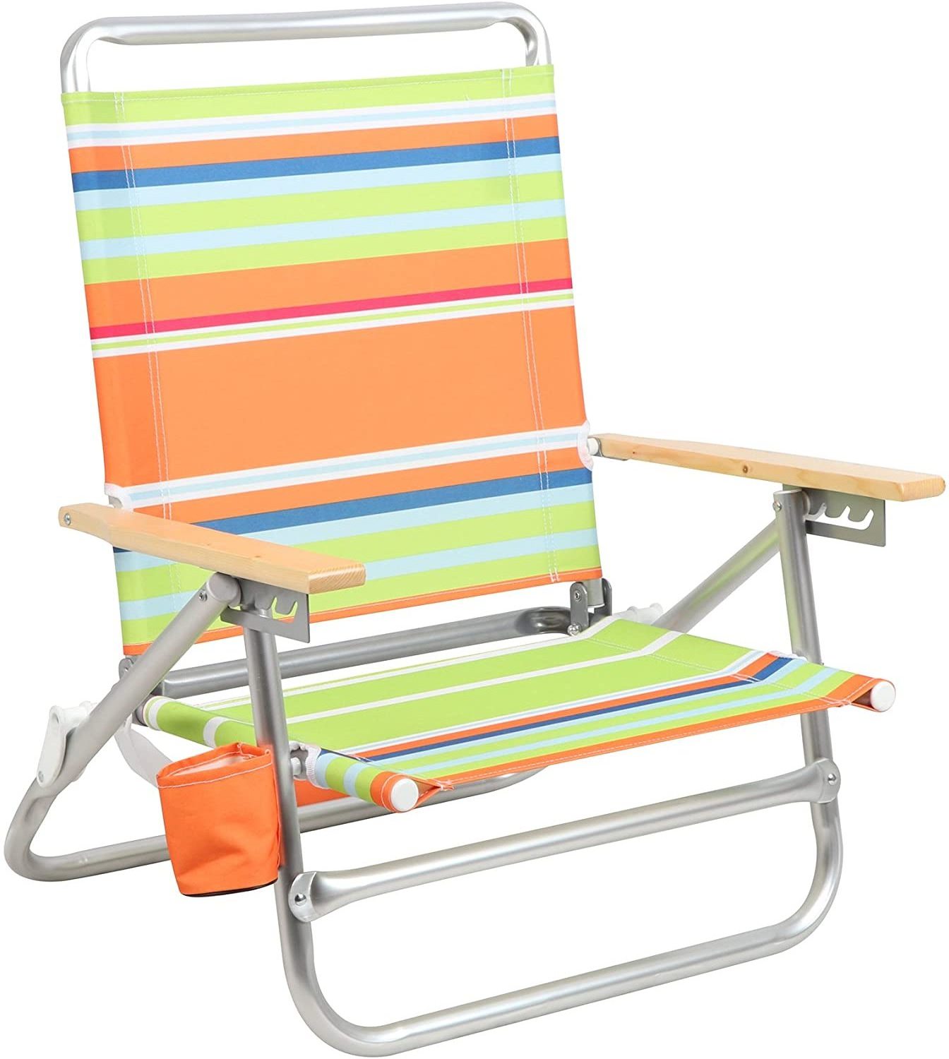 PORTAL Aluminum Lightweight 4-Way Back Folding Beach Chair Classic Wood Handle Camp Cup Holder Padded Carry Strap Chairs//