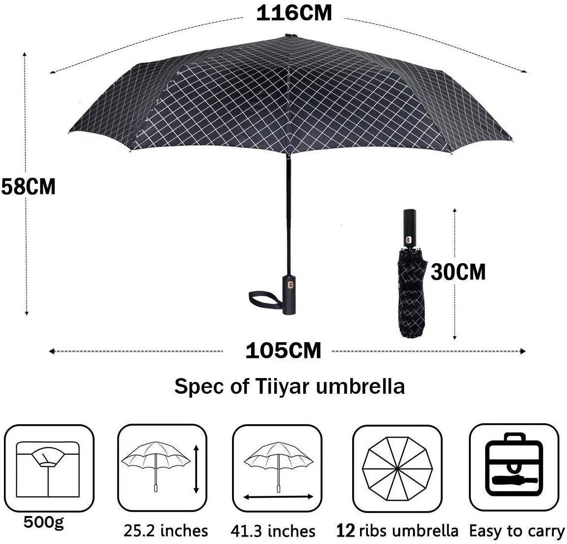 Manufactory Supply 23''12 Rids Lattice Pattern Mini Full Automatic Fold Umbrella 3 Collapsible Umbrella