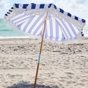 Heavy Duty Beach Umbrella with Fringe Tassel windproof UPF 50+ Blocks UV Commercial Grade White Boho Beach Umbrella with Air