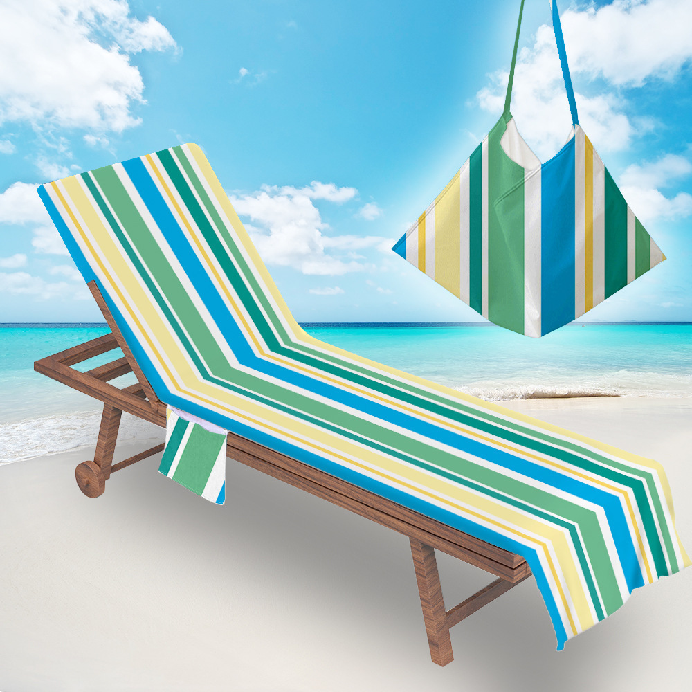 Summer Microfiber Recliner Beach Towel Fashion Print Sunbathing Sling Chair Cover with Pocket Lazy Lounger