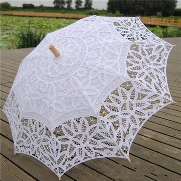 White wedding lace parasol umbrella costume accessory bridal party decoration photo props lace umbrella