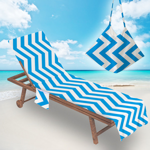 Summer Microfiber Recliner Beach Towel Fashion Print Sunbathing Sling Chair Cover with Pocket Lazy Lounger