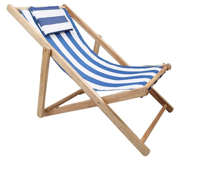 Custom logo Wood Beach Chair Adjustable Reclining Canvas Folding Chair moon chaise fishing silla lounge stoel deck chair