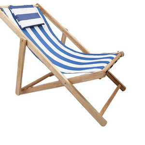 Custom logo Wood Beach Chair Adjustable Reclining Canvas Folding Chair moon chaise fishing silla lounge stoel deck chair