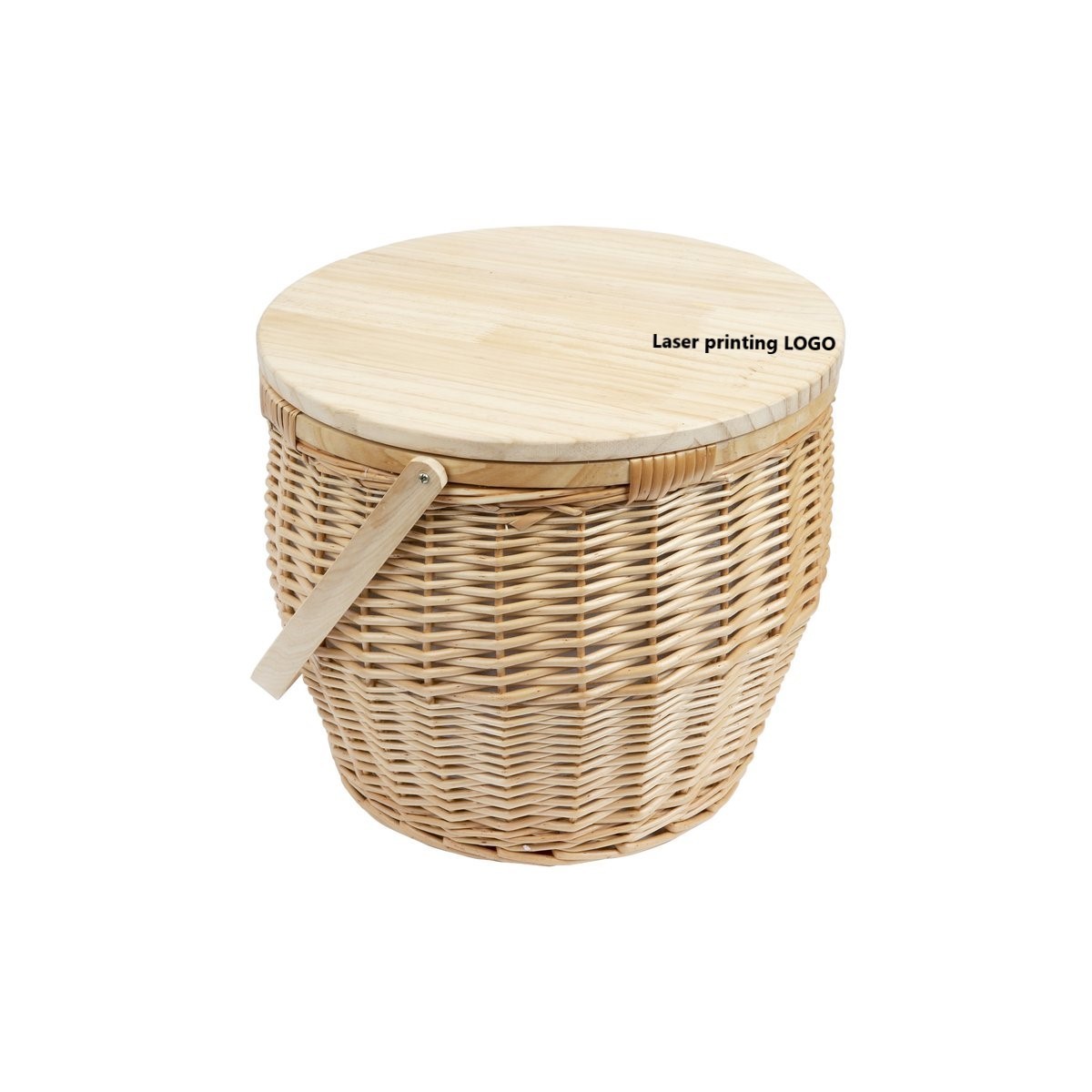 Round Wicker Beach Basket Manufacture Foldable Rattan Picnic Basket Cooler Insulated Set With Wood Lid