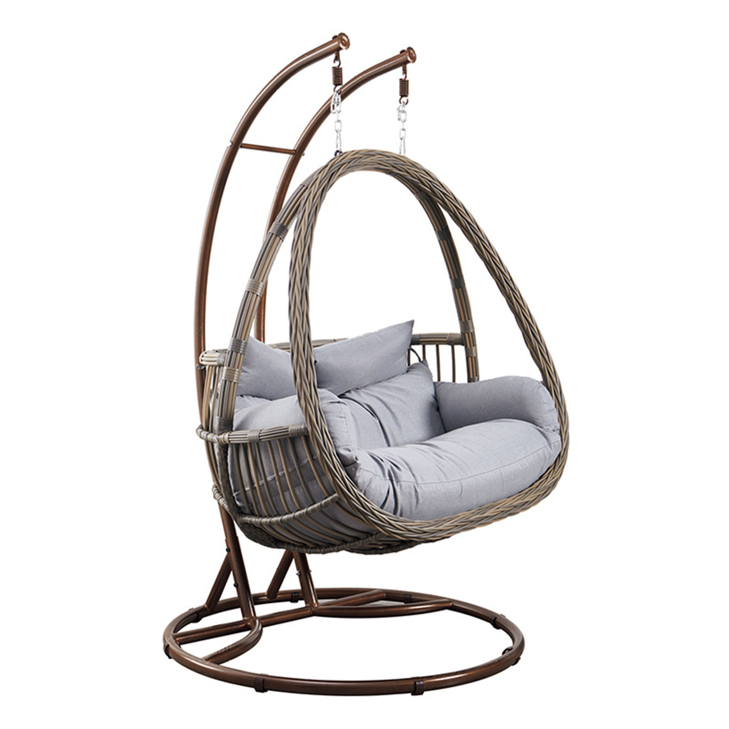 Luxurious Black Pe Rattan Weaving Steel,Power Coating Frame Waterproof Cushion Hanging Egg Chair With Stand/