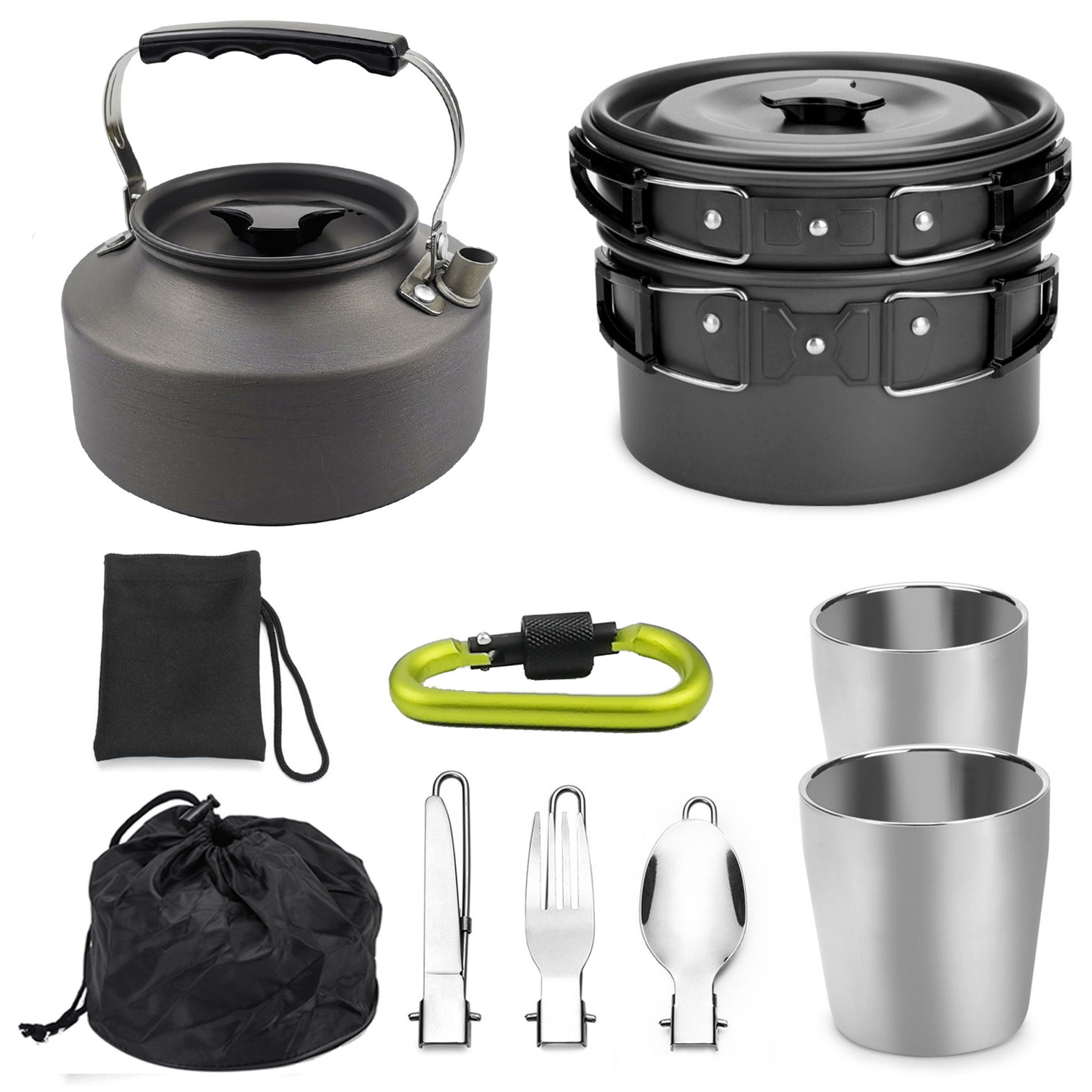 Outdoor Camping Cookware Kit Aluminum cooking pot set for camps Big Picnic Pot,Fry Pan Water kettle Set camping cutlery set/