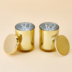 Luxury Elegant Empty Custom New Designs Glass Candle Jar  10.5OZ Gold  Candle Holder with Metal Lid for Candle Making Recyclable