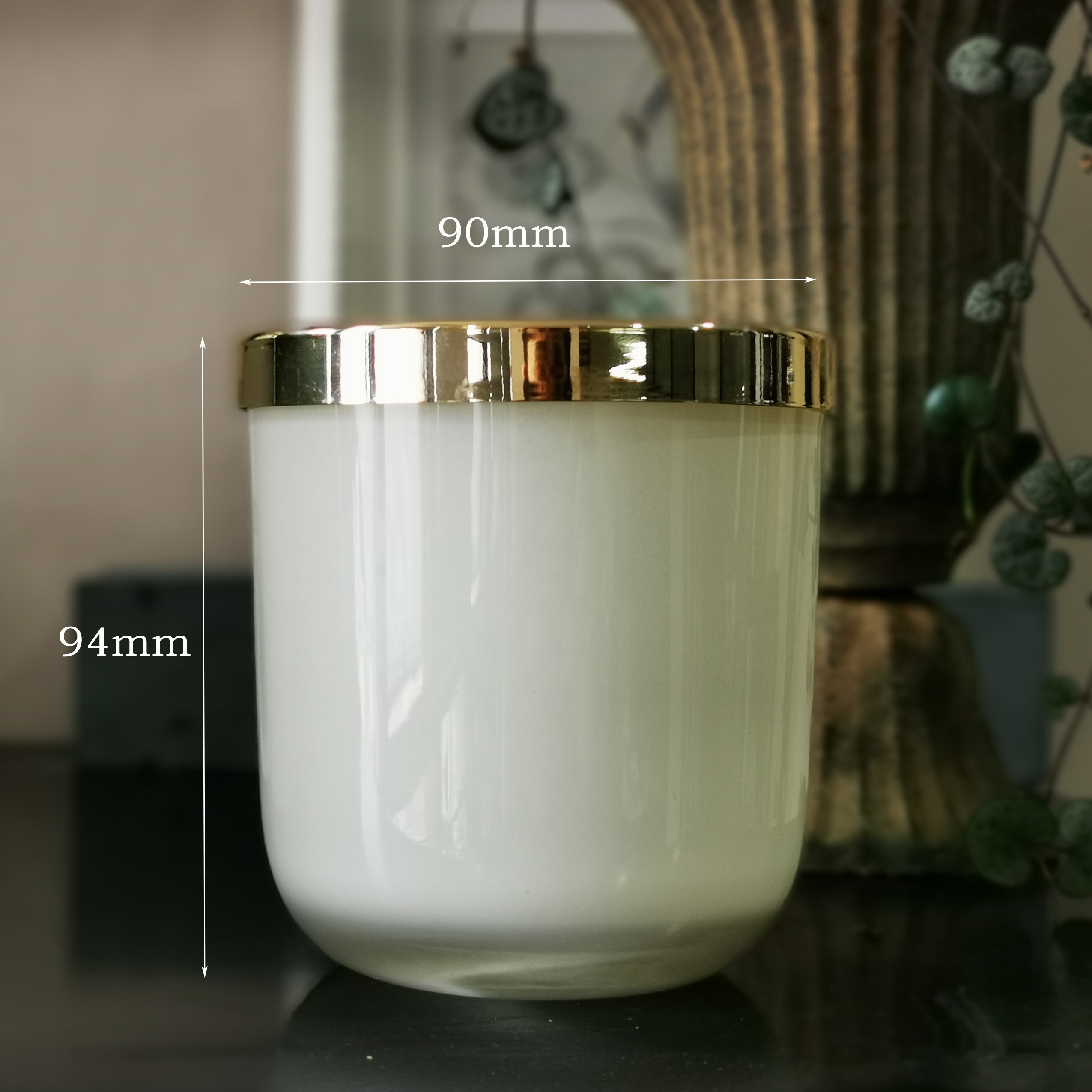 6oz 10oz 12oz Empty round bottom glossy cream white Candle jar Luxury Glass Candle With metal rose gold Lid