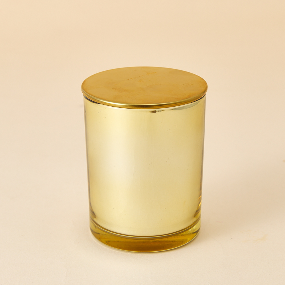 Luxury Elegant Empty Custom New Designs Glass Candle Jar  10.5OZ Gold  Candle Holder with Metal Lid for Candle Making Recyclable