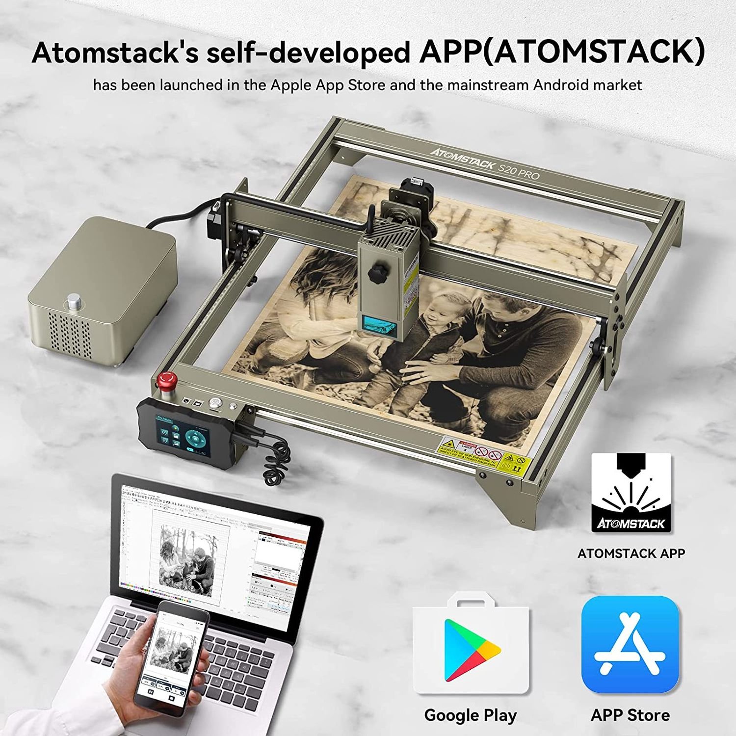 ATOMSTACK S20 X20 A20 PRO 130W 400*850mm Portable MDF Plywood Wood Metal Small Diode Laser Engraving Cutting Machine