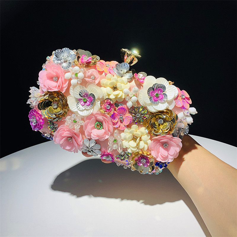 2024 Handbags Women Flower Clutch Evening Bags Wedding Purses Bridal Handbags Party Dinner Bag Rhinestones Handmade Style Purse