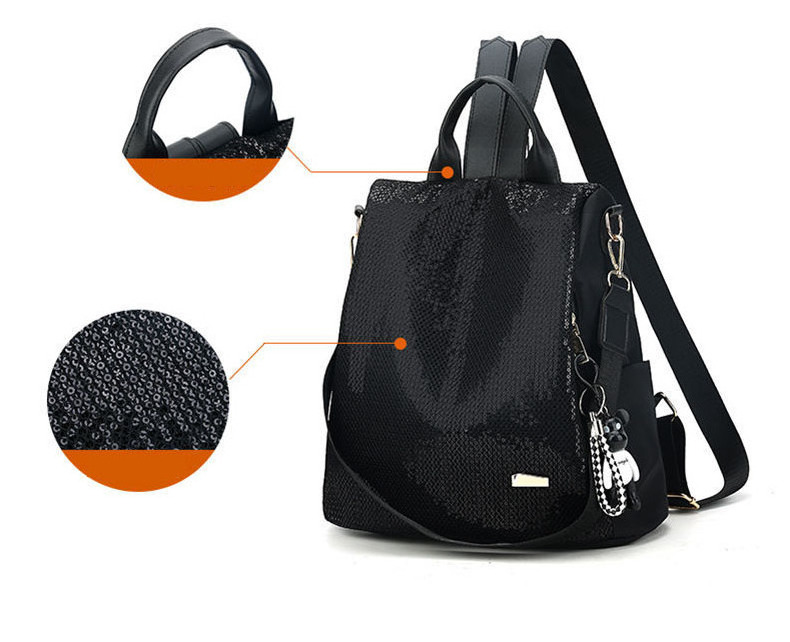 Latest Fashion Sequin Multifunction Backpacks Women Genuine Leather Bling Crossbody Shoulder Bag