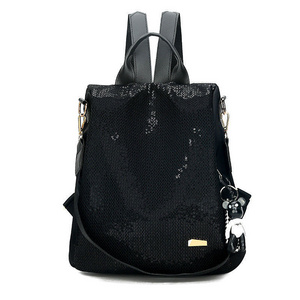 Latest Fashion Sequin Multifunction Backpacks Women Genuine Leather Bling Crossbody Shoulder Bag