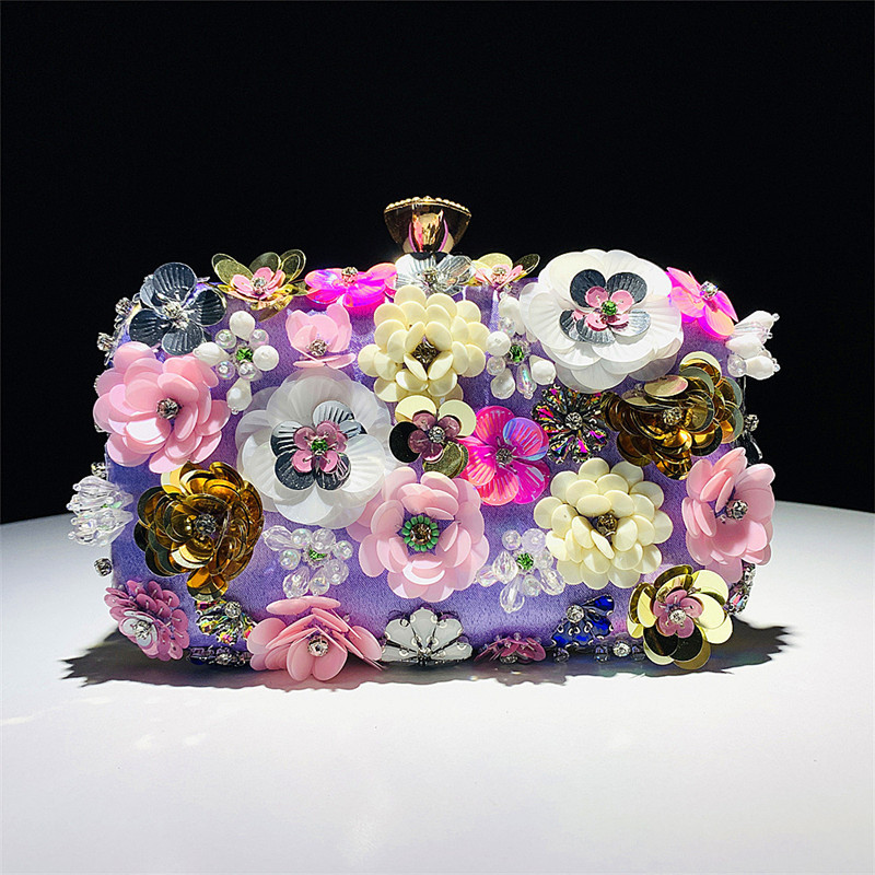 2024 Handbags Women Flower Clutch Evening Bags Wedding Purses Bridal Handbags Party Dinner Bag Rhinestones Handmade Style Purse