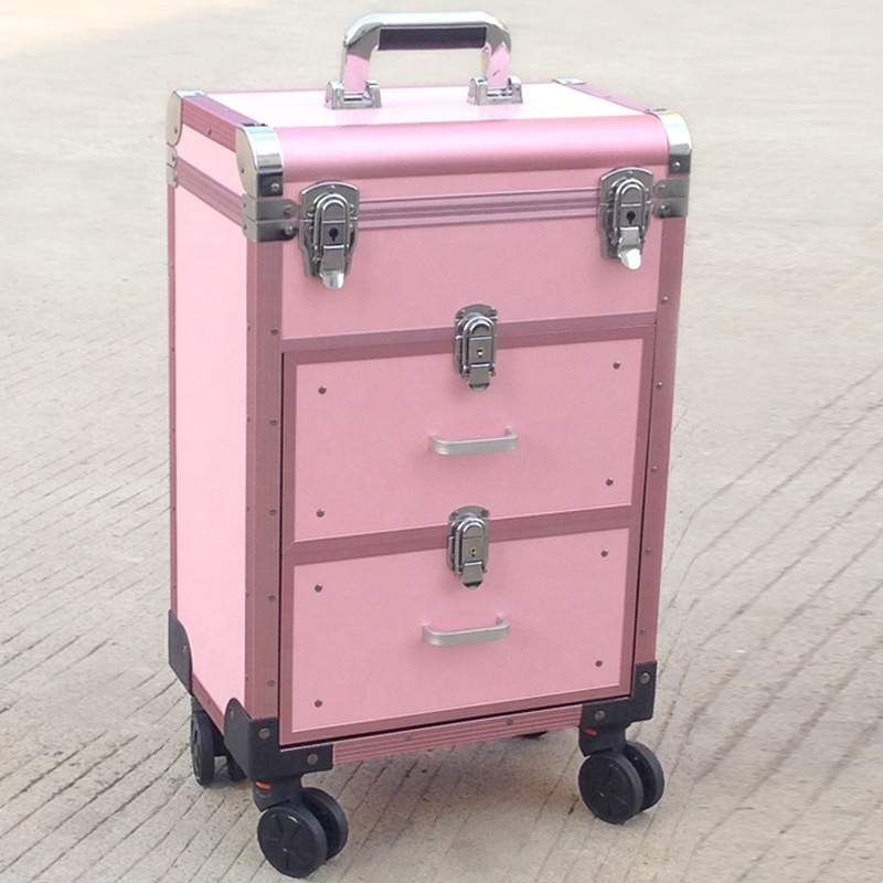 Professional Makeup Case Large Capacity Rolling Wheels Travel Suitcase Cosmetic CaseOn Beauty Nail Tattoo Manicure Trolley Box