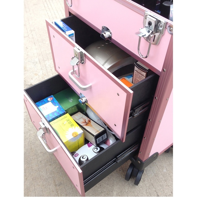 Professional Makeup Case Large Capacity Rolling Wheels Travel Suitcase Cosmetic CaseOn Beauty Nail Tattoo Manicure Trolley Box