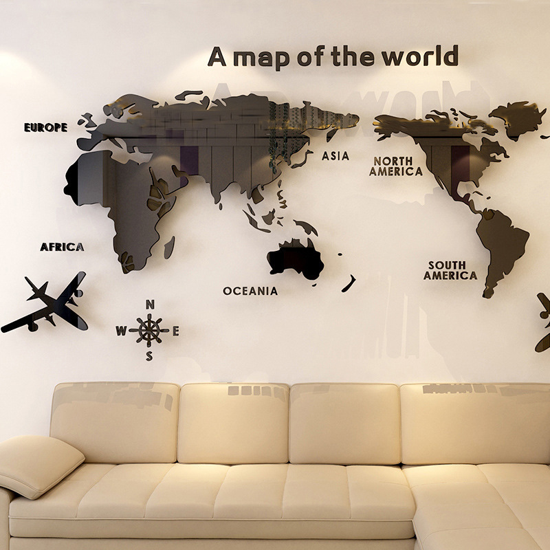 Solid Crystal Bedroom Wall With Living Room Classroom Stickers Office Decoration Ideas World Map Acrylic 3D