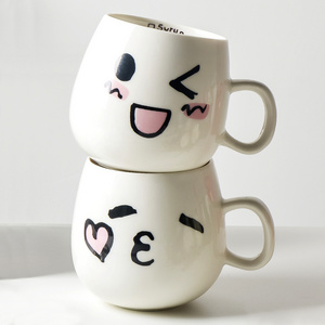 Couple cartoon ceramic female creative Japanese cute girl with lid spoon milk coffee mug