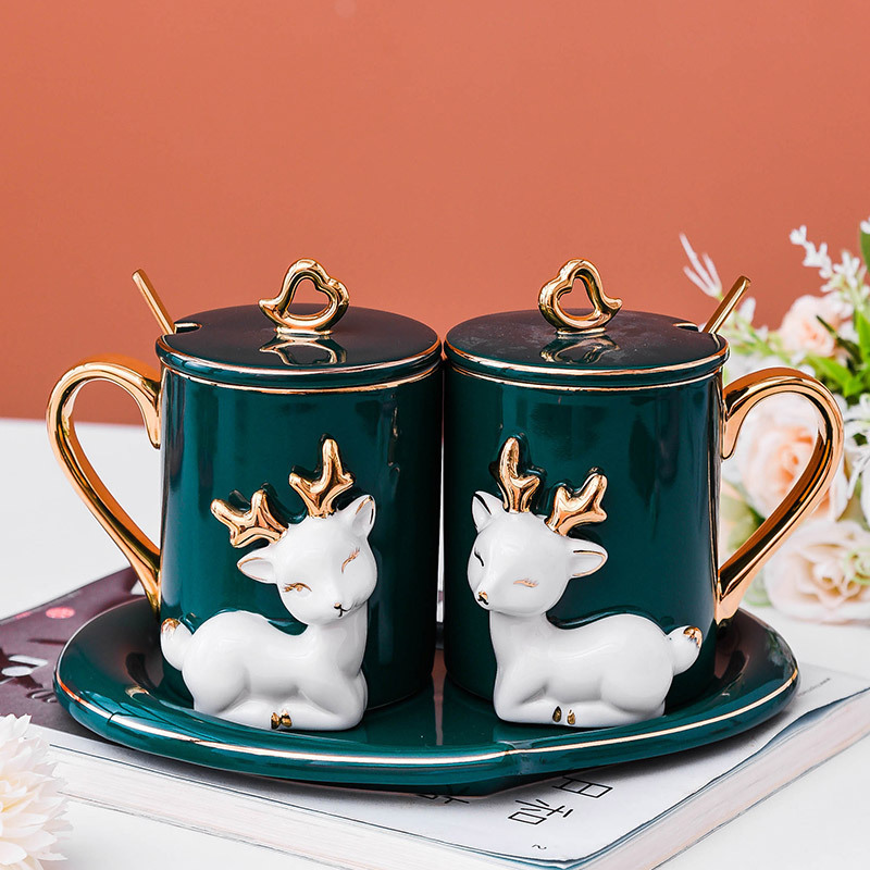 Love gift ethiopian  Nordic personality trend fawn couple cup ceramic mug