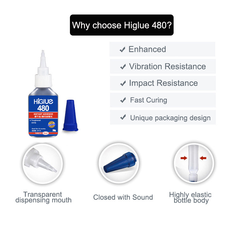 Higlue 20g 480 Black Instant Adhesive High-strength Anti-stripping Hot And Humid Environment Tire Repair Rubber Super Glue