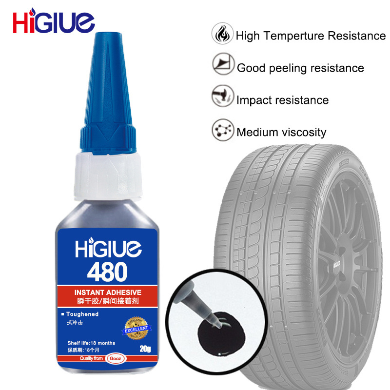 Higlue 20g 480 Black Instant Adhesive High-strength Anti-stripping Hot And Humid Environment Tire Repair Rubber Super Glue