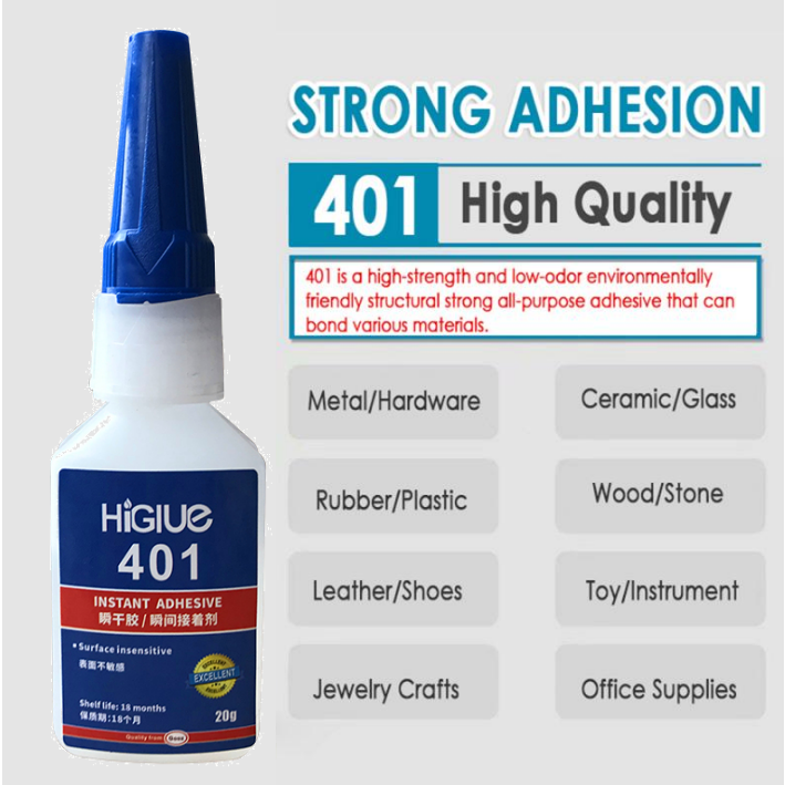 metal rubber Plastic ceramics instant adhesive cyanoacrylate HiGlue 401 super glue pegamento