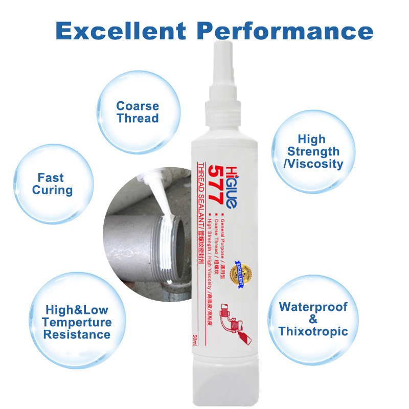 High temperature pipe thread sealant 50ml HiGlue 577 medium strength anaerobic glue