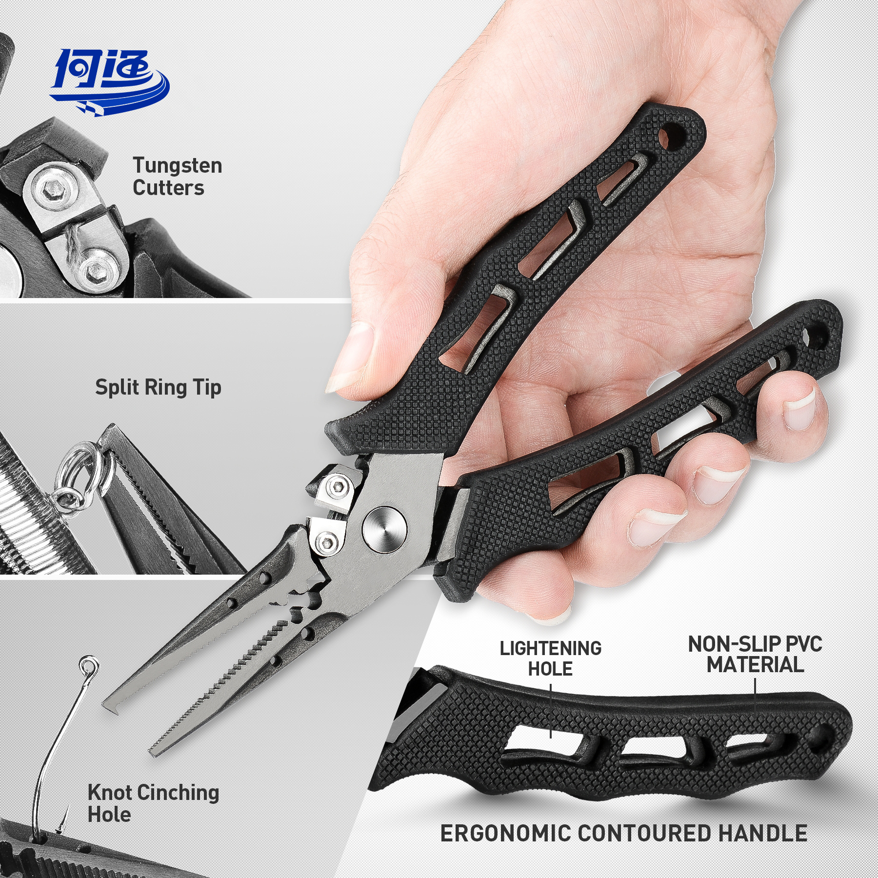 Multifunction 420 Stainless Steel Fishing Pliers 6inch Clamp Split Ring Tungsten Steel Blade Line Cutter Fishing Tackle Tool