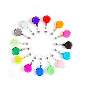 Custom Logo Colourful 32mm Round Shaped  ID Card Name Clip Keychain Plastic Retractable Badge Roller Reel Holder With Back Clip