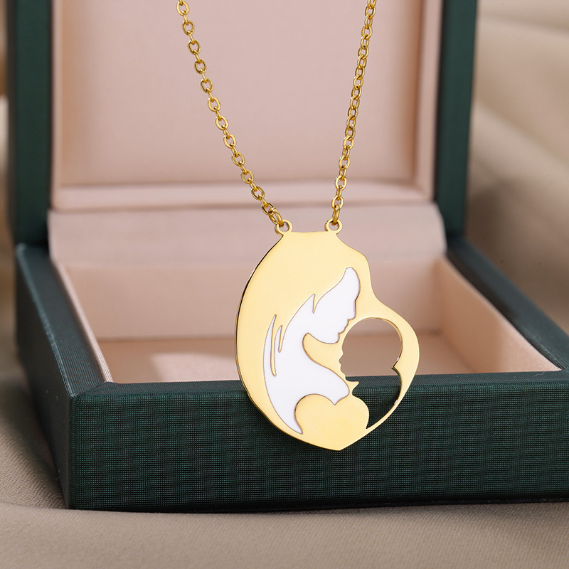 Go Party Mothers Day Gifts 18K Gold Plated Stainless Steel Jewelry Mom Baby Necklaces Heart Pregnant Pendant Necklace For Women