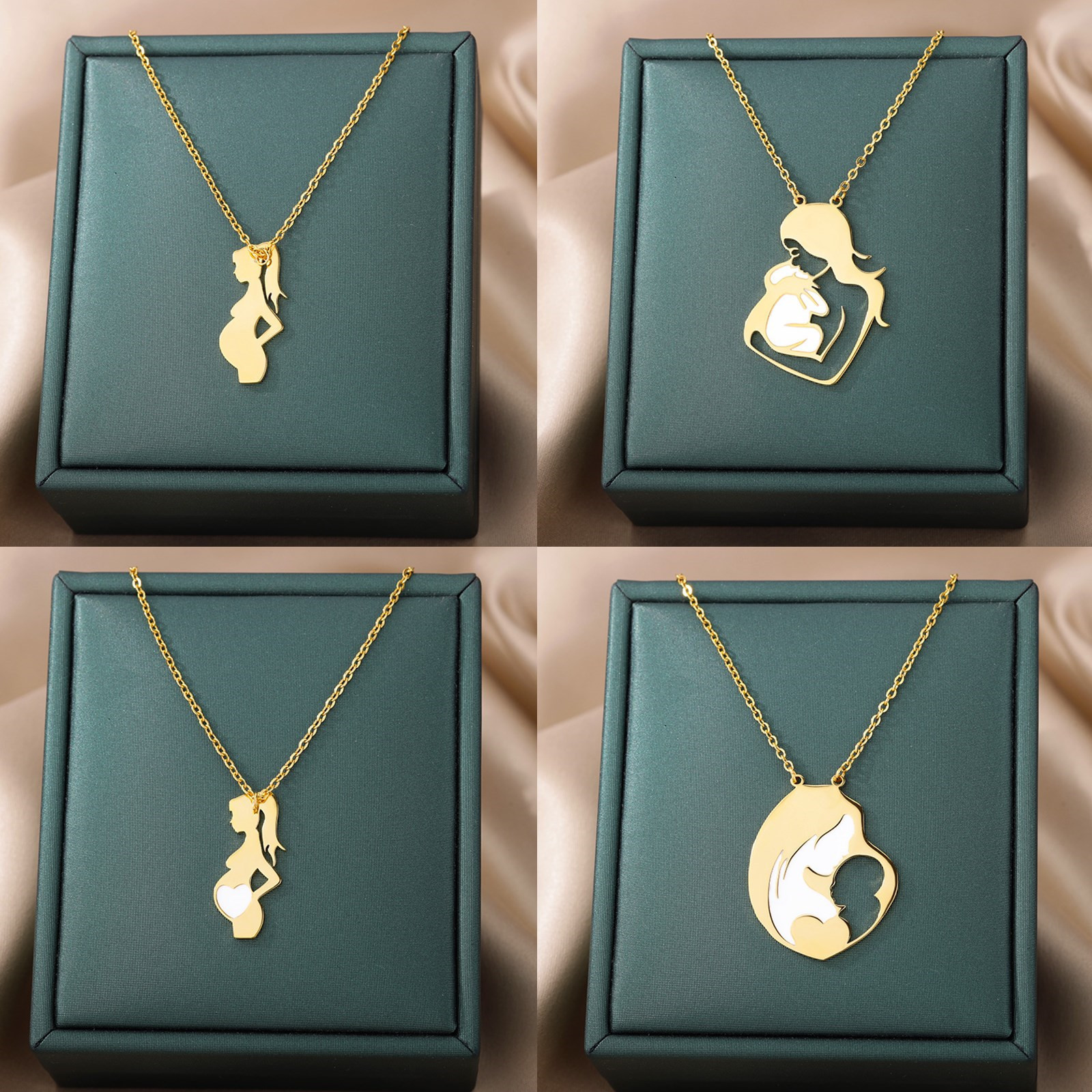 Go Party Mothers Day Gifts 18K Gold Plated Stainless Steel Jewelry Mom Baby Necklaces Heart Pregnant Pendant Necklace For Women