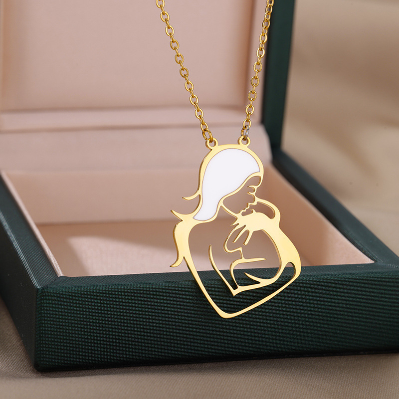 Go Party Mothers Day Gifts 18K Gold Plated Stainless Steel Jewelry Mom Baby Necklaces Heart Pregnant Pendant Necklace For Women