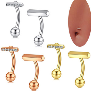 Go Party Sexy Stainless Steel T Shape Bar Belly Button Ring Diamond Crystal Belly Rings Navel Rings Body Piercing Jewelry