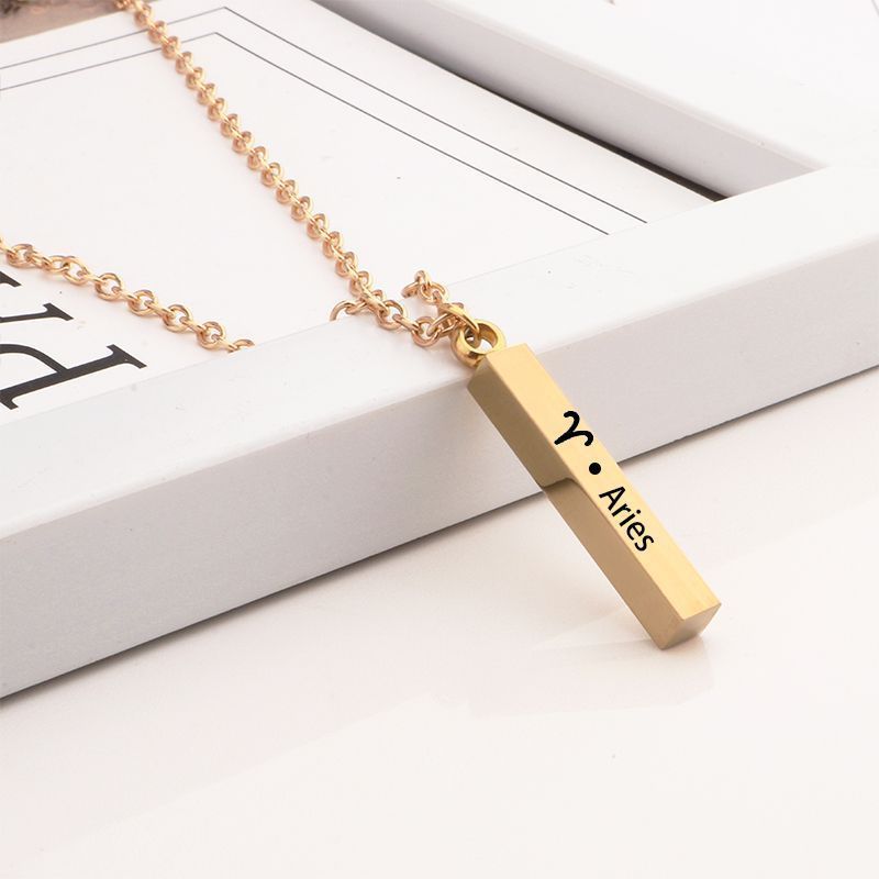 Go Party Custom Logo Bar Waterproof Stainless Steel Jewelry Zodiac Sign Pendant Necklace 12 Horoscope Necklaces For Women Girls